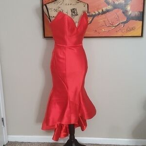 COPY - Rachel Allan Red Midi Length Mermaid Cocktail Prom Pageant Dress Size 4 …
